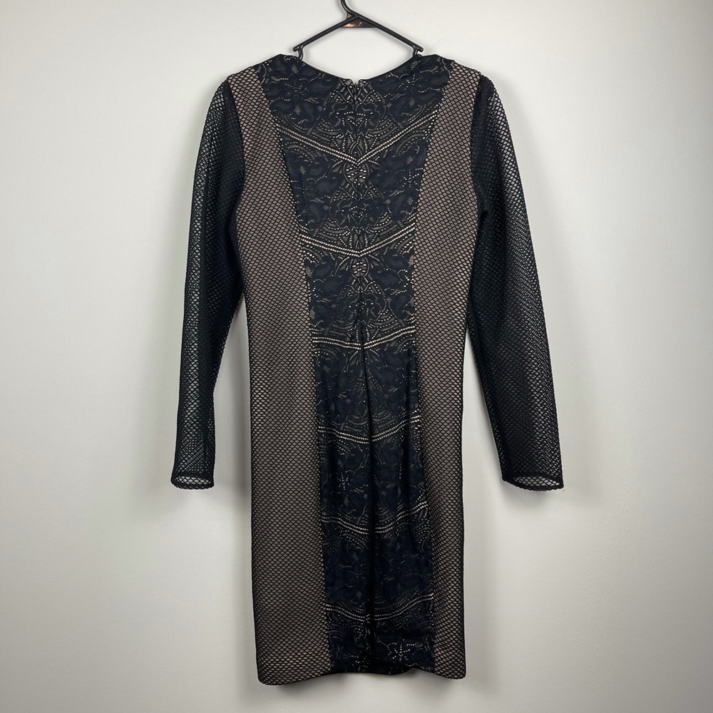 Dress The Population Black Lace Mesh Long Sleeve Dress Size M - Picture 5 of 9
